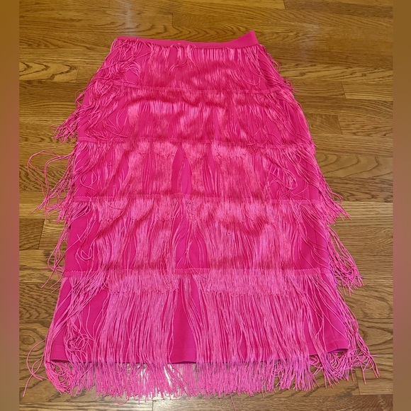 Vibrant Pink Fringe Midi Skirt size M - Picture 7 of 11